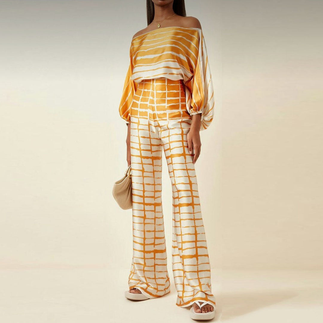 Chic Women's One-Shoulder Printed Two-Piece Set – Stylish & Trendy