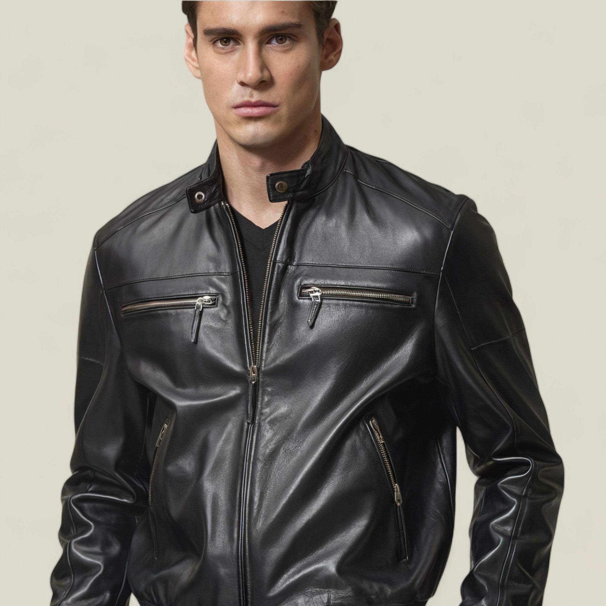 Basile | Veste de moto pour homme en cuir - Coupe slim et protection coupe-vent