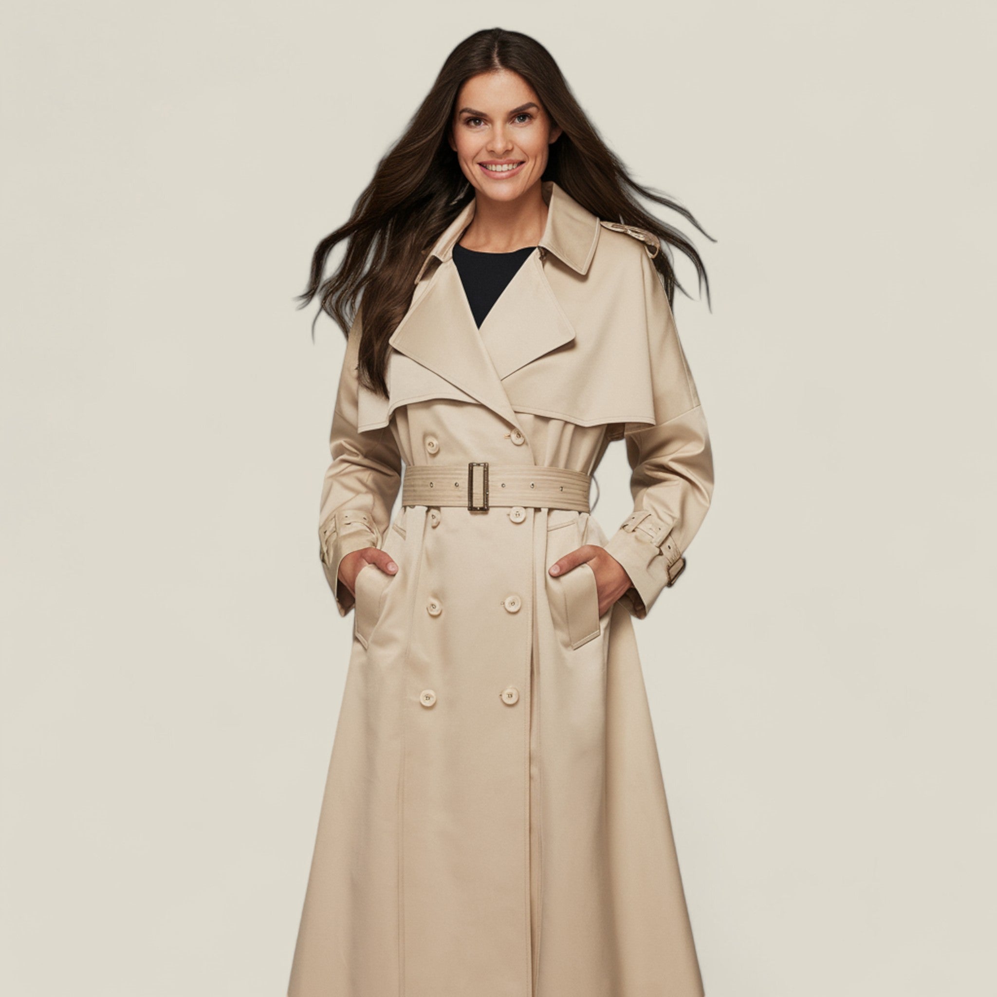 Cleda | Manteau Trench Slim pour Femme – Élégant Col Ceinturé Uni