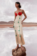 Women's Floral Appliqué Slip Maxi Dress with Spaghetti Straps -
