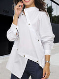 Women’s Long Sleeve Asymmetric Button Blouse – Elegant Split Front Shirt Top