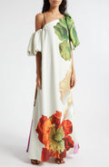 Women's Elegant One-Shoulder Maxi Dress with Floral Print