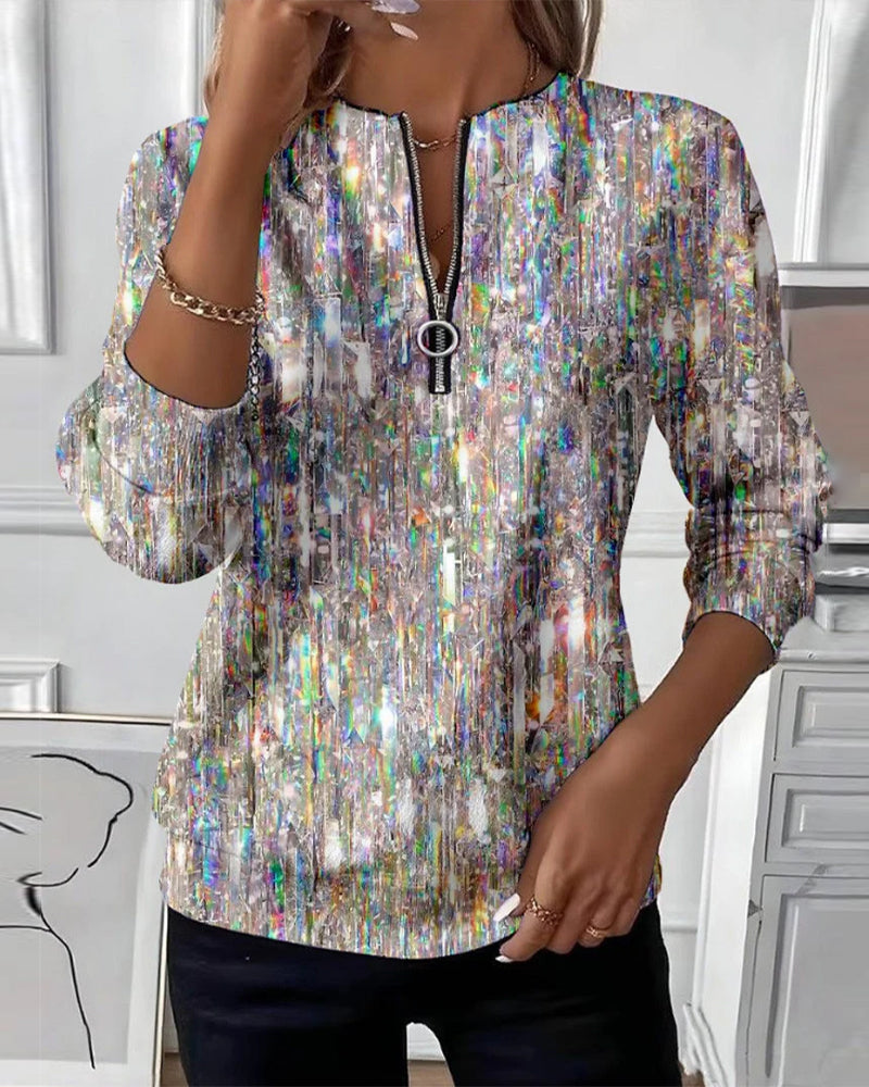 Graphic Print Long-Sleeve Sweatshirt with Half-Zip