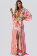 Madeline Women's Printed V-Neck Belted Maxi Dress - Elegant, Flowy,