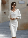 Eleanor | Elegant Boat-Neck Batwing-Sleeve Midi Bodycon Dress