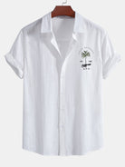 California Palm Tree Print Linen-Look Cotton Button-Up Shirt & Swim Shorts Set