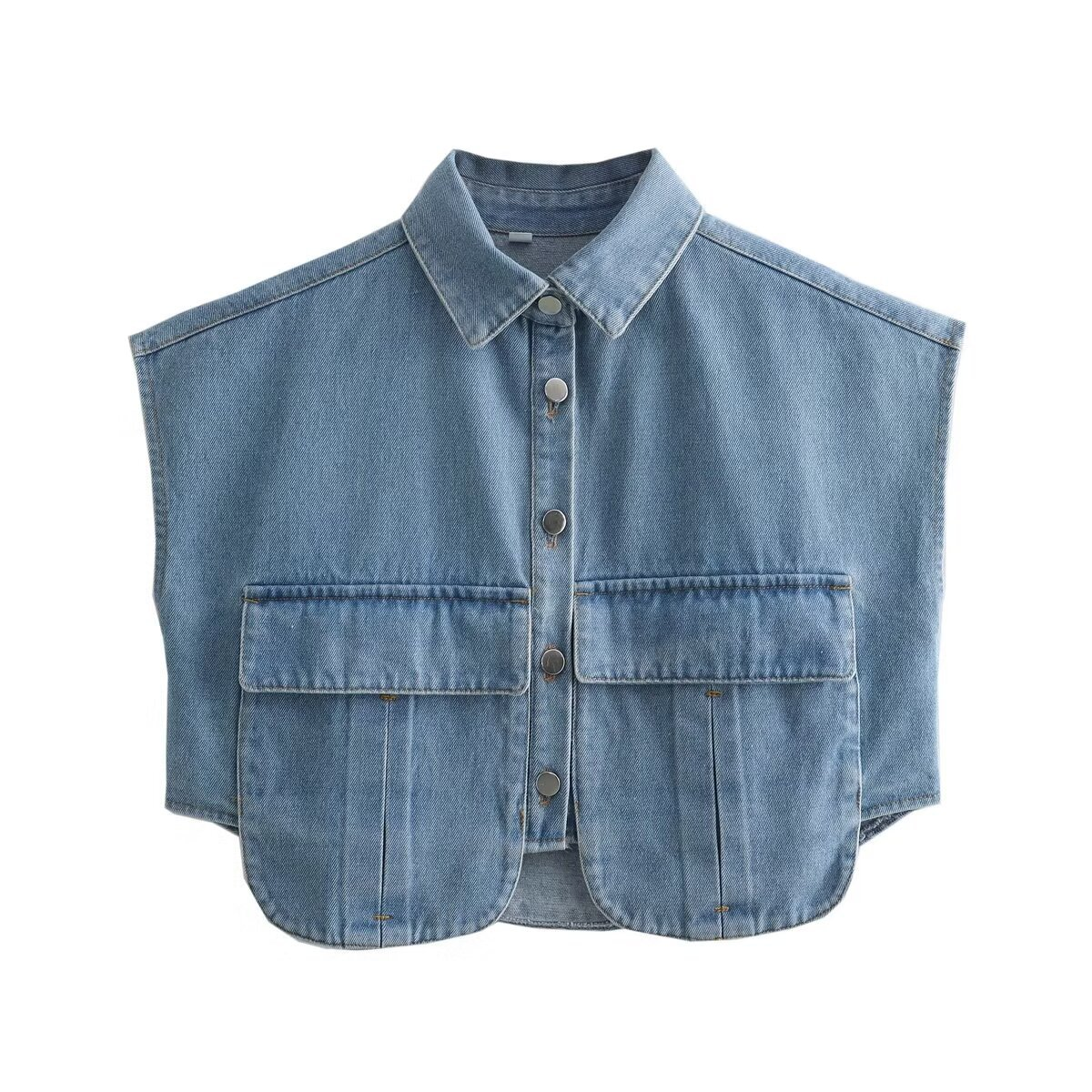 Lira Denim Pocket Vest with Turn-Down Collar