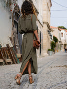 Button-Down Long-Sleeve Shirt Dress with a Flattering Waist Tie