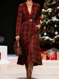 Women's Red Christmas plaid shirt dress with button and belt included