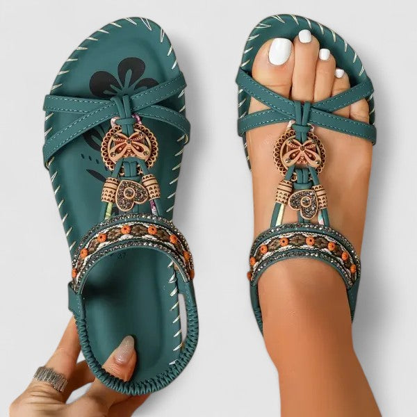 Women's Beaded T-Strap Flat Sandals