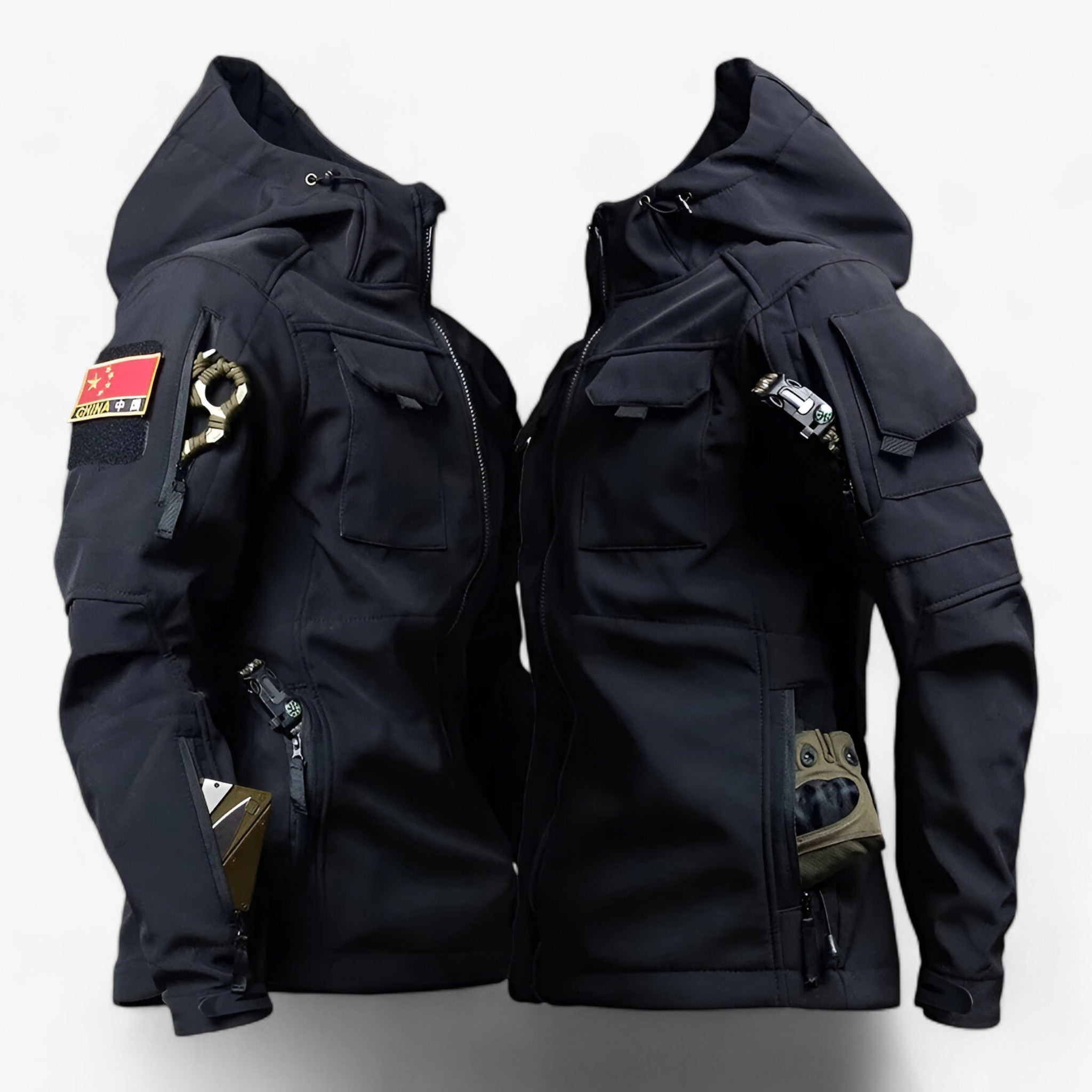 Men's Tactical Hooded Softshell Jacket - Thick, Waterproof, and Packed with Pockets