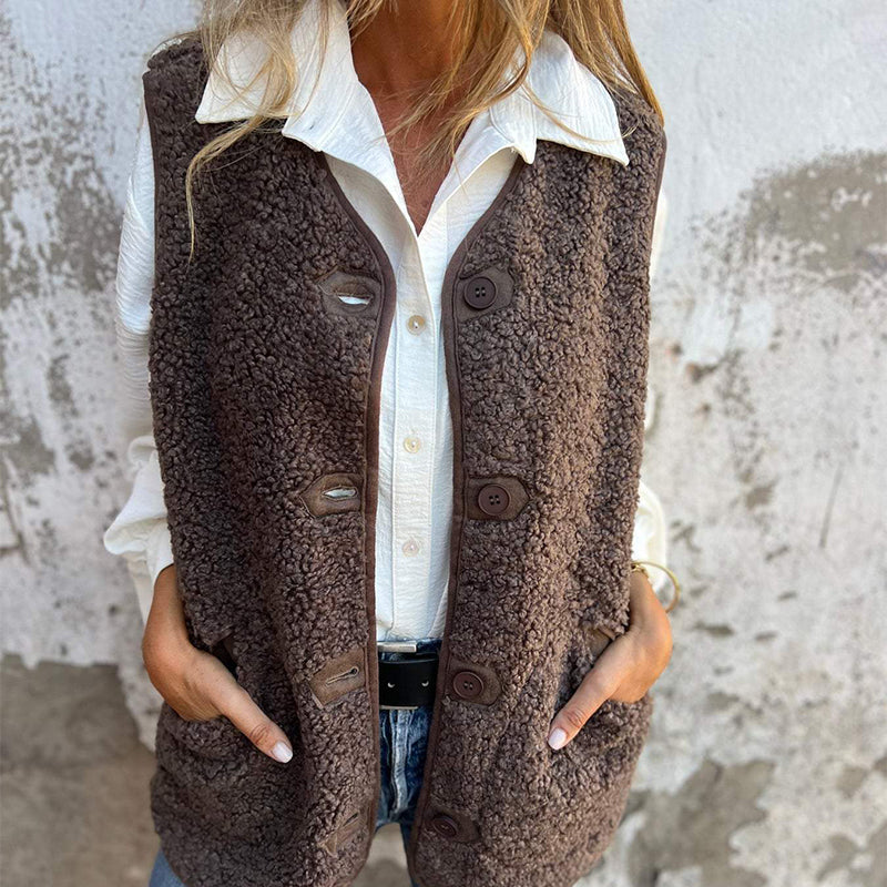 Women's Cozy Autumn Button-Down Vest, Short & Warm