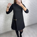 Women's Elegant A-Line Dress with Pleated Details and Gold Chain