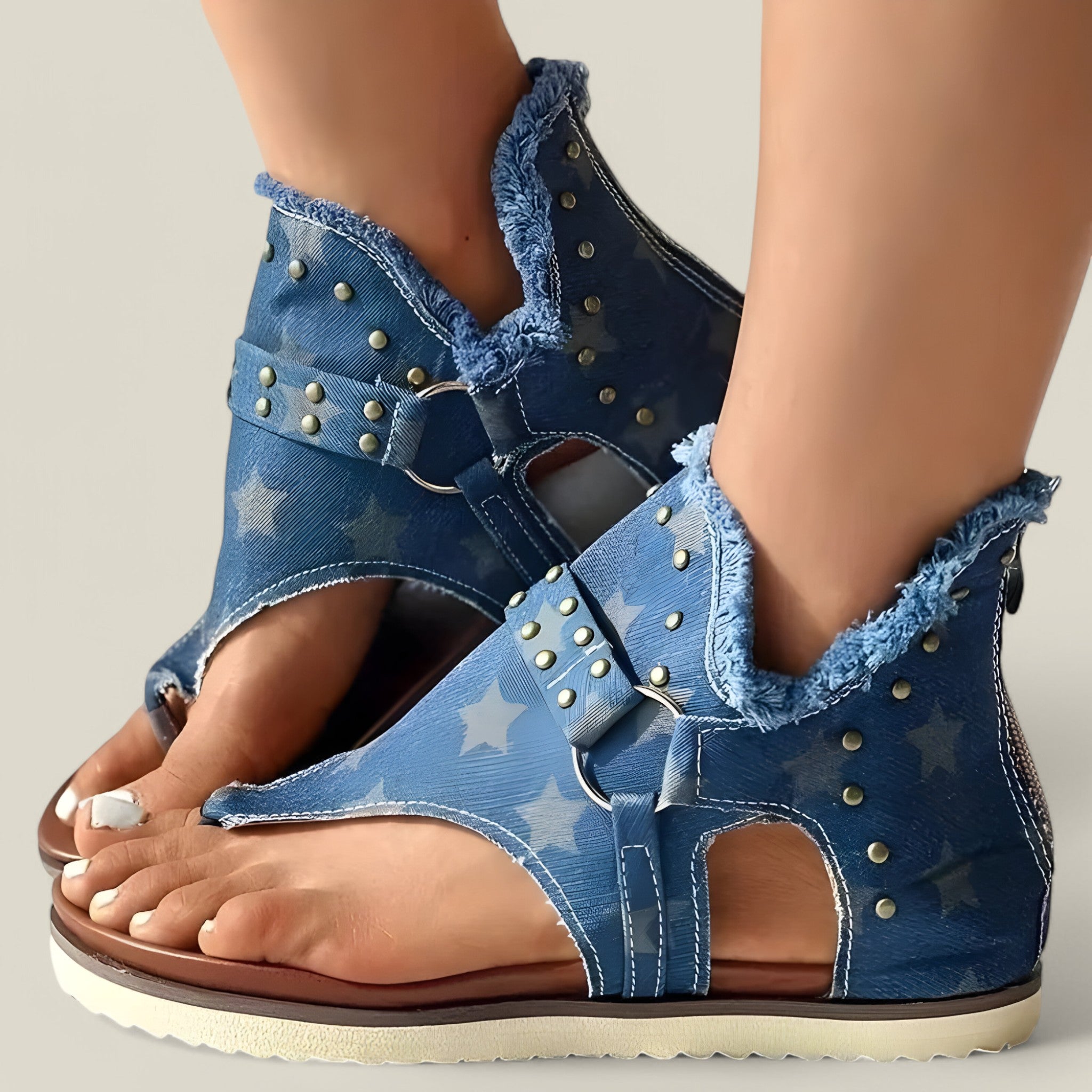Marie | Sandales plates en denim - Tendance et confortables