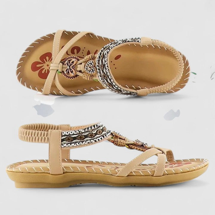 Women's Beaded T-Strap Flat Sandals