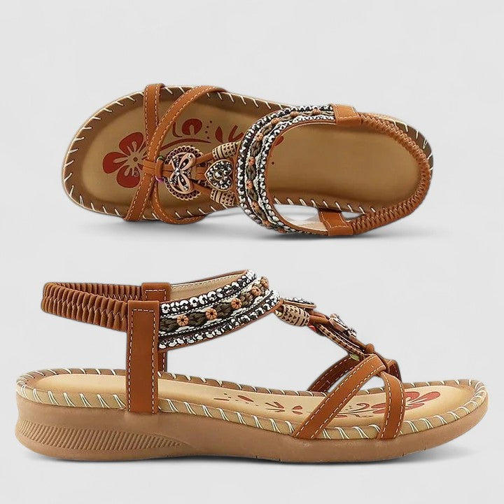 Women's Beaded T-Strap Flat Sandals